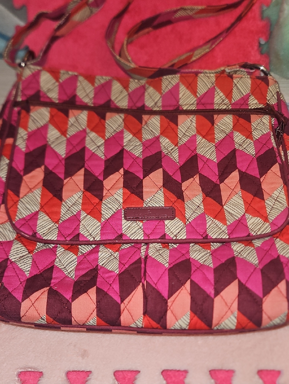 Vera Bradley Pink, Fuchsia & Orange Quilted Chevron Crossbody
